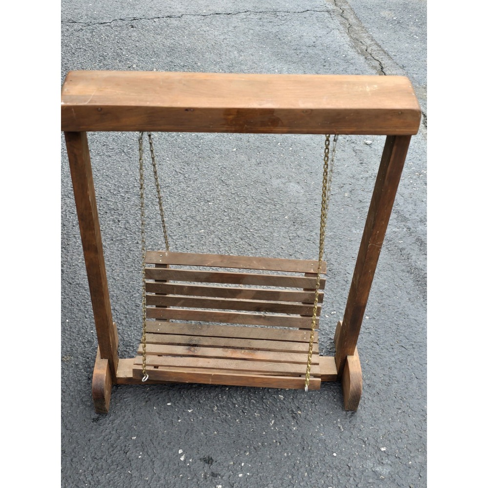 ✨ Handcrafted Vintage Wooden Doll Porch Swing – Miniature Wood Furniture Display
